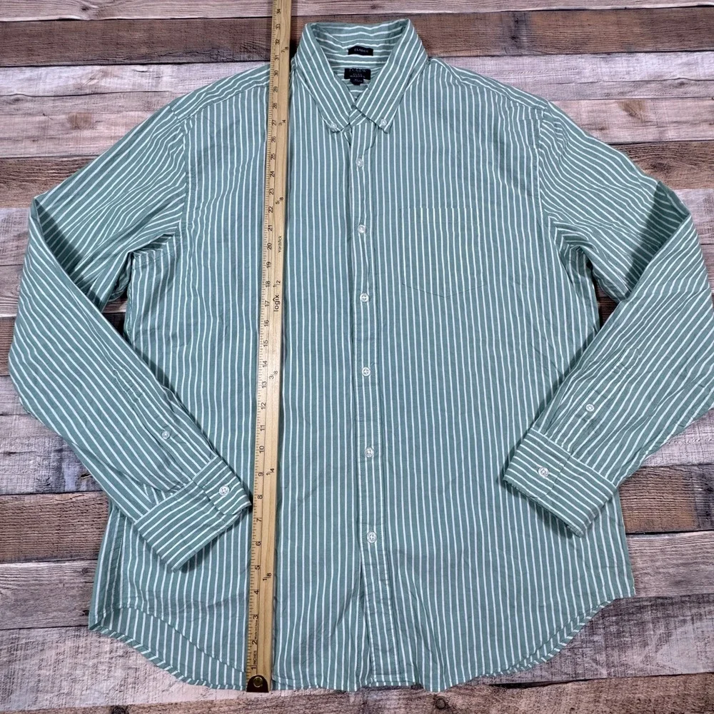 J.Crew Flex Washed Shirt Mens‎ XL Classic Fit Green White Striped Button Down